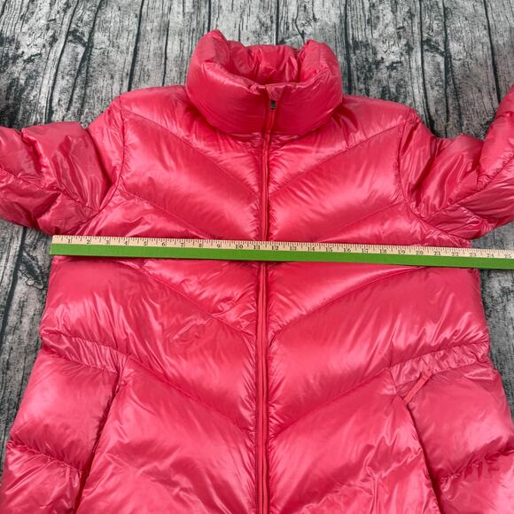 Athleta Women's Sz L Coral/pink Nylon Goose Down Zip Packable Puffer Coat Jacket - Picture 10 of 12